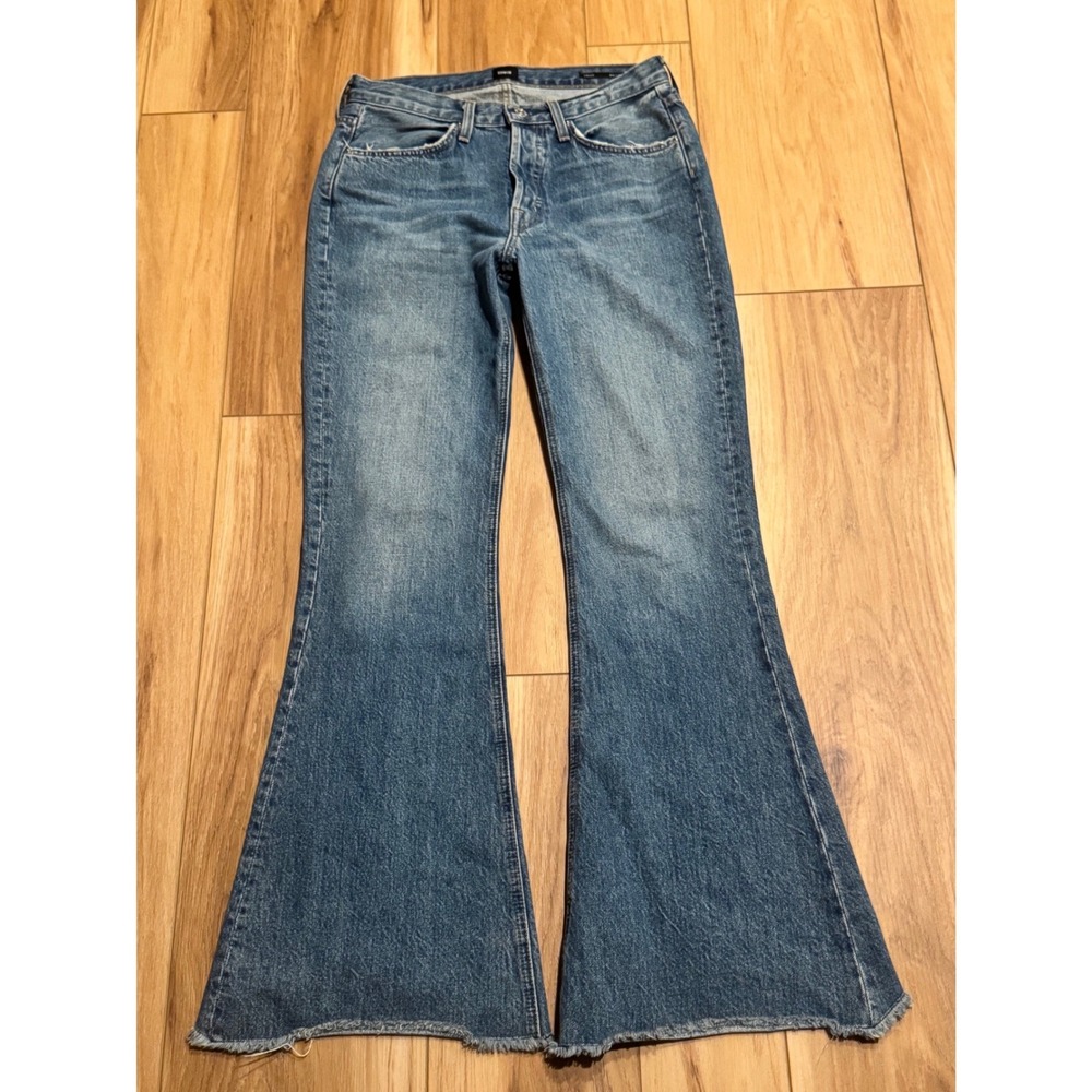 Edwin Chrissy Rumour Flare Jeans Medium Wash Raw Hem High Rise EW2029HBT
